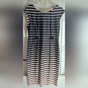 Connected Apparel Black and Pink Striped Midi Dress